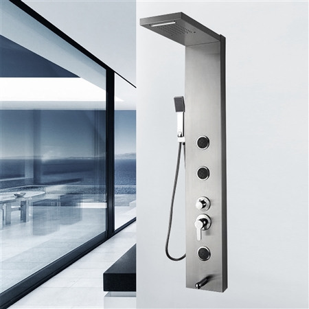 Shower Panel System in Stainless Steel with Rainfall Waterfall Shower Head and Shower Wand