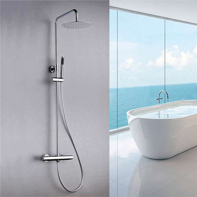 Shower System with Shower Head and Hand Shower in Polished Chrome