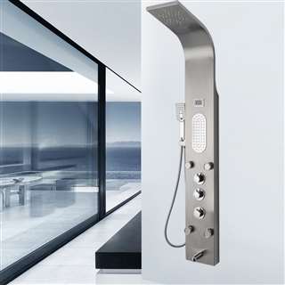 Shower Panel System in Stainless Steel with Rainfall Mist Shower Head and Hand Shower Wand
