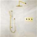 BathSelect Gold Wall Mount Round Rainfall Shower Set with Handheld Shower