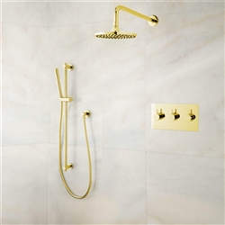 BathSelect Hotel Gold Wall Mount Round Rainfall Shower Set with Handheld Shower