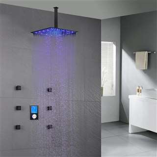 Milano Multi Color LED Rain Shower Head With Digital Mixer And 360° Adjustable Body Jets