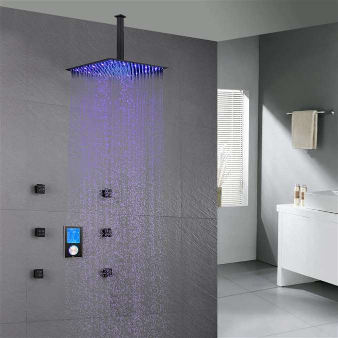 Milano Multi Color LED Rain Shower Head With Digital Mixer And 360° Adjustable Body Jets