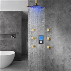 Hotel Naples Gold Finish Multi Color LED Rain Shower Head With Digital Mixer And 360° Adjustable Body Jets