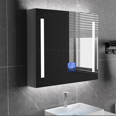 Smart Bathroom Wall Mount Mirror Cabinet In Double Door With Anti Fog, Clock And Bluetooth Function