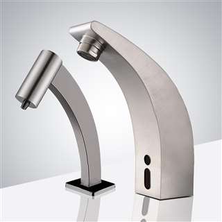 BathSelect Brushed Nickel Automatic Commercial Sensor Faucet And Matching Soap Dispenser