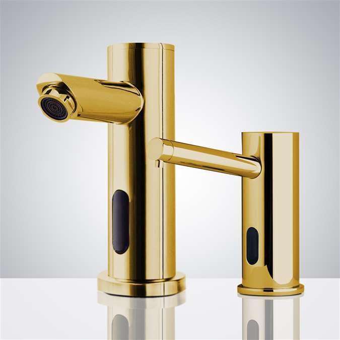 BathSelect Gold Finish Freestanding Dual Automatic Commercial Sensor Faucet And Soap Dispenser