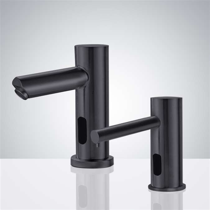BathSelect Matte Black Finish Freestanding Dual Automatic Commercial Sensor Faucet And Soap Dispenser