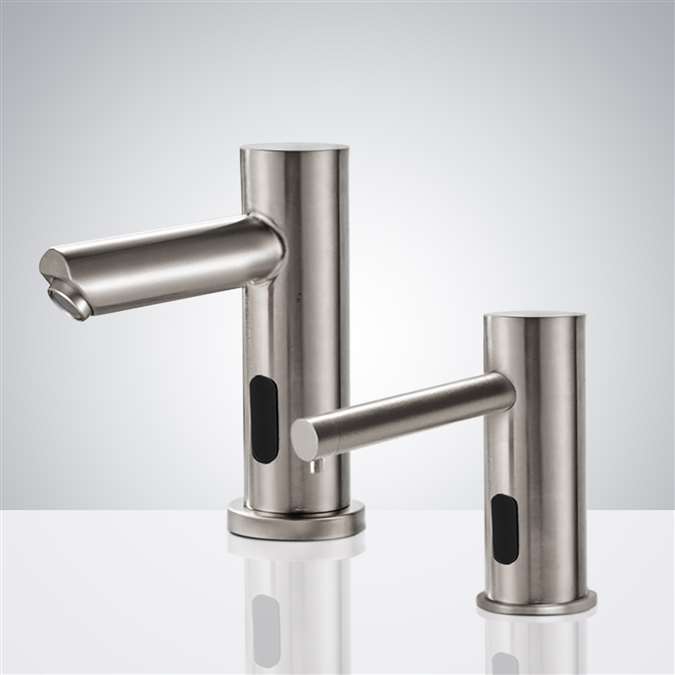 BathSelect Hotel Brushed Nickel Finish Freestanding Dual Automatic Commercial Sensor Faucet And Soap Dispenser