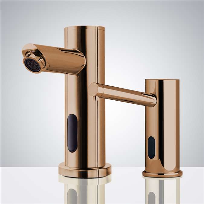 BathSelect Rose Gold Finish Freestanding Dual Automatic Commercial Sensor Faucet And Soap Dispenser