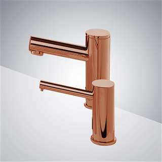BathSelect Rose Gold Freestanding Dual Automatic Commercial Sensor Faucet And Soap Dispenser