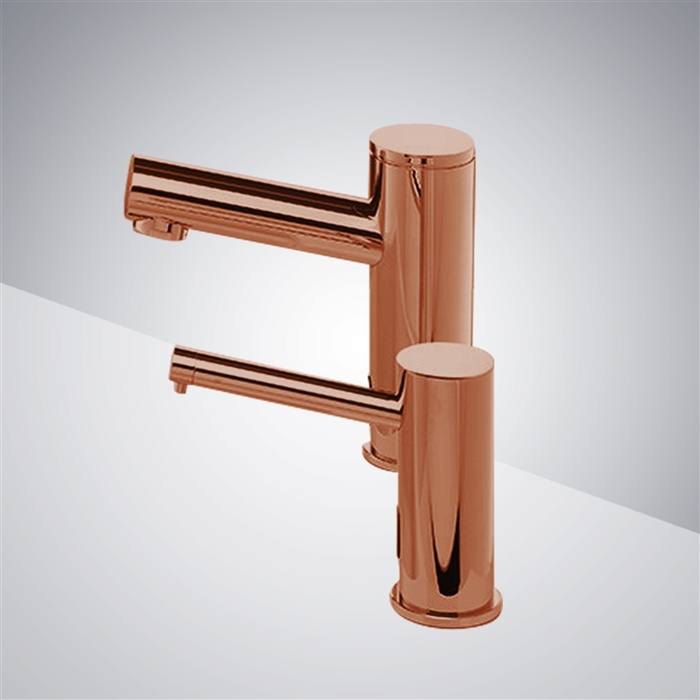 BathSelect Rose Gold Freestanding Hospitality Dual Automatic Commercial Sensor Faucet And Soap Dispenser