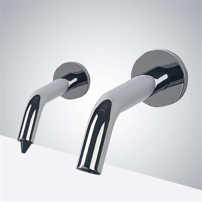 Hotel Reno Chrome Finish Wall Mount Dual Commercial Sensor Faucet And Soap Dispenser