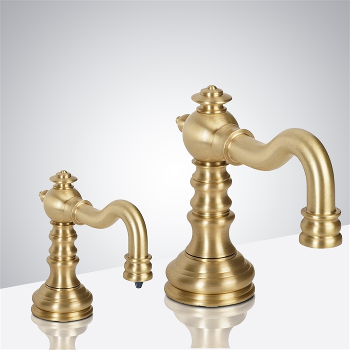 Florence Brushed Gold Finish Hostelry Deck Mount Dual Commercial Sensor Faucet And Soap Dispenser