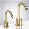 Wella Hospitality Goose Neck Shiny Gold Finish Freestanding Dual Commercial Sensor Faucet And Soap Dispenser