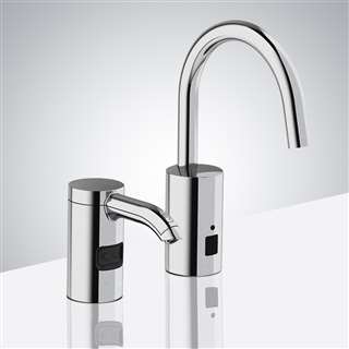 Chrome Finish Automatic Commercial Sensor Kitchen Faucet And Matching Soap Dispenser
