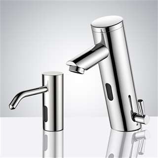 Solo BathSelect Chrome Finish Freestanding Dual Automatic Commercial Sensor Faucet And Soap Dispenser
