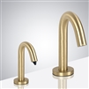 Hotel Naples Goose Neck Brushed Gold Finish Freestanding Dual Commercial Sensor Faucet And Soap Dispenser