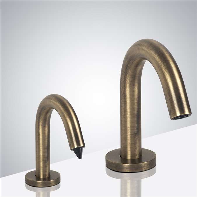 Naples Freestanding Antique Brass Finish Dual Commercial Sensor Faucet And Soap Dispenser