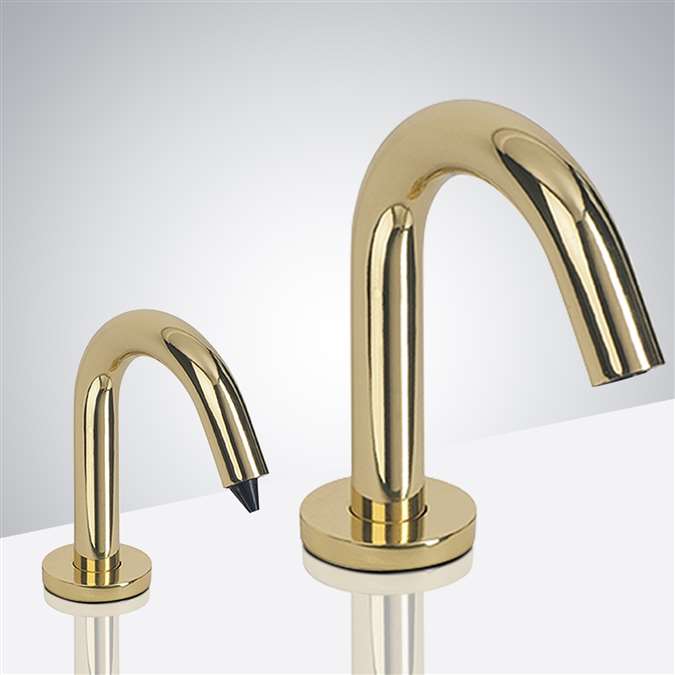 Naples Commercial Hostelry Automatic Freestanding Shiny Gold Dual Commercial Sensor Faucet And Soap Dispenser