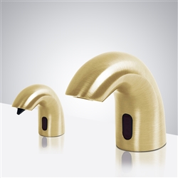 Luna Solid Brass  Brushed Gold Finish Hospitality Deck Mount Dual Commercial Sensor Faucet And Soap Dispenser