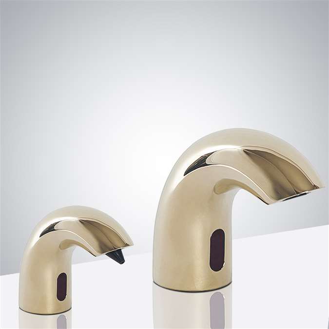 Olivo Contemporary Style Shiny Gold Finish Deck Mount Dual Commercial Sensor Faucet And Soap Dispenser