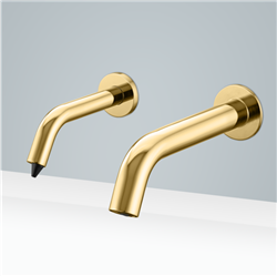 Milan Hospitality Solid Brass Shiny Gold Finish Wall Mount Dual Sensor Faucet And Automatic Soap Dispenser