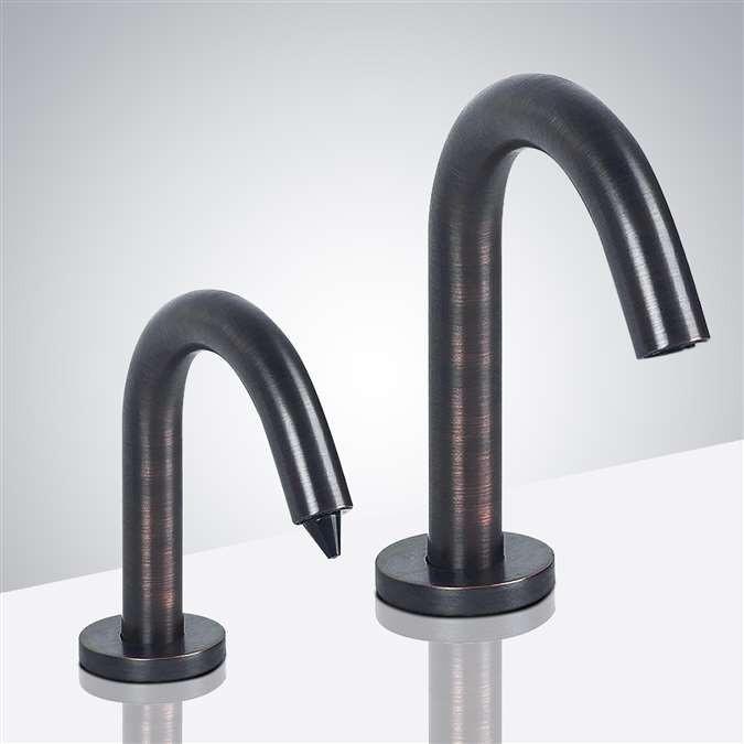 Touchless Goose Neck Commercial Contemporary Style Antique Bronze Finish Dual Sensor Faucet And Soap Dispenser