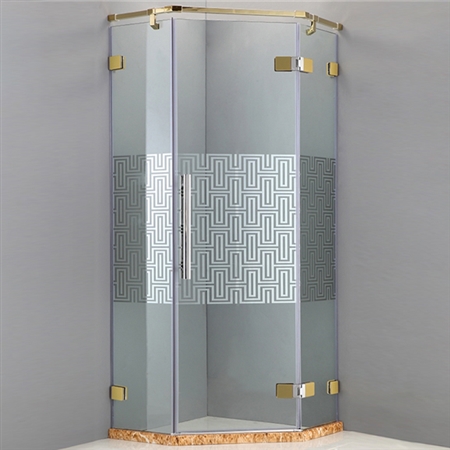 Designer Glass With Gold Finish Hinges Square Shaped Frame-less Adjustable Bath Shower Enclosure