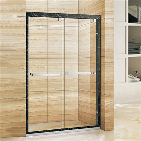 Double Door Aluminium Black Frame Sliding Shower Door With Horizontal Handle