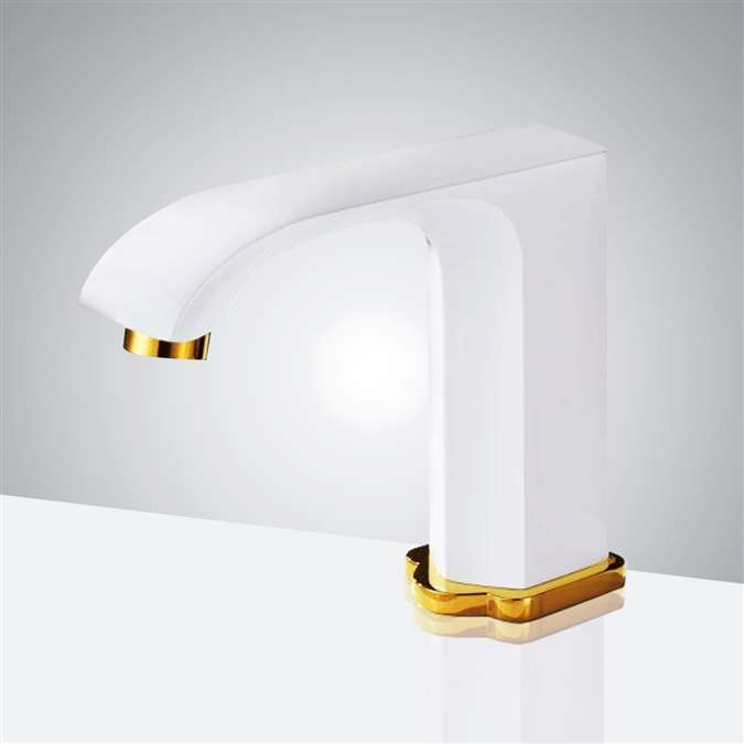 Bathselect Super White and Gold Commercial Automatic Sensor Hands-Free Faucet