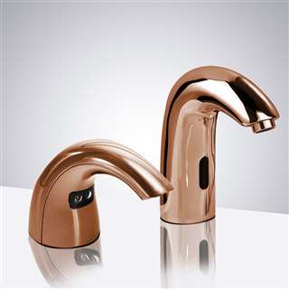 Commercial Rose Gold Automatic Temperature Control Thermostatic Sensor Faucet with Soap Dispenser