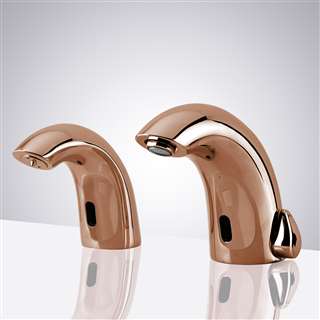 Commercial Automatic Temperature Control Thermostatic Rose Gold Sensor Faucet with Soap Dispenser
