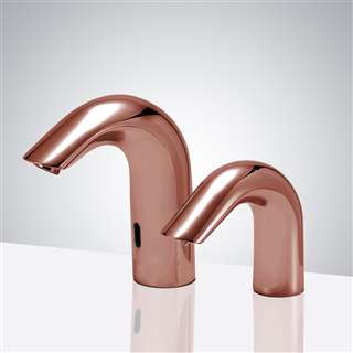 Commercial Rose Gold Automatic Temperature Control Thermostatic Sensor Faucet with Soap Dispenser