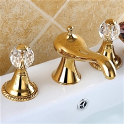 Bathroom widespread Lavatory Sink faucet crystal handles mixer tap Gold clour