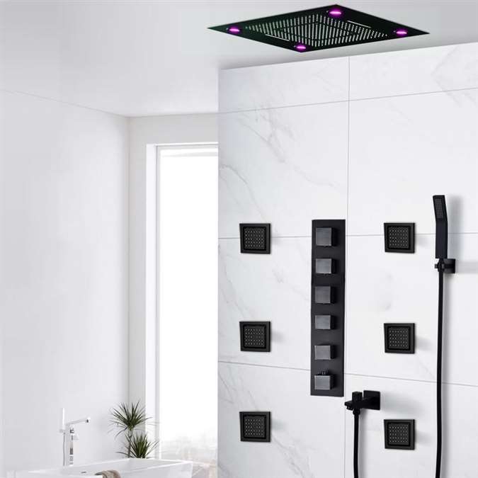 Recessed/ Ceiling Flushed Showerhead Lima Multi Color Water Powered Led Shower with Adjustable Body Jets and Mixer