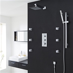 Lenox Chrome Thermostatic Shower System Set With Square Rain Head Handset 6 Jets