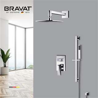 Bravat Chrome Thermostatic Square Rainfall Shower System with Handheld Shower and Handle Bar