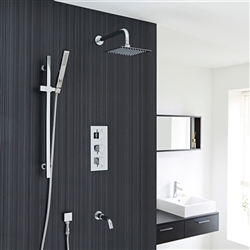 Thermostatic Shower System Set With 8" Square Rainfall Head Handspray Tub Filler