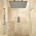 thermostatic shower system in brushed nickel finish