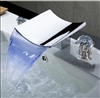 LED Luxury Waterfall Bathroom Widespread Faucet Crystal Handle Sink Mixer Tap