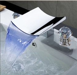 LED Luxury Waterfall Bathroom Widespread Faucet Crystal Handle Sink Mixer Tap