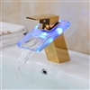 LED Waterfall Spout Bathroom Sink Faucet Mixer Tap Gold Finish