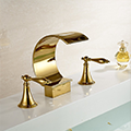 Waterfall Spout Bathroom Sink  Faucet Double Knobs Sink Mixer Tap Gold Finish