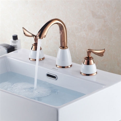 Luxury Deck mounted 8-inch 3 Holes Bathroom Sink Mixer Tap Golden Basin Faucets