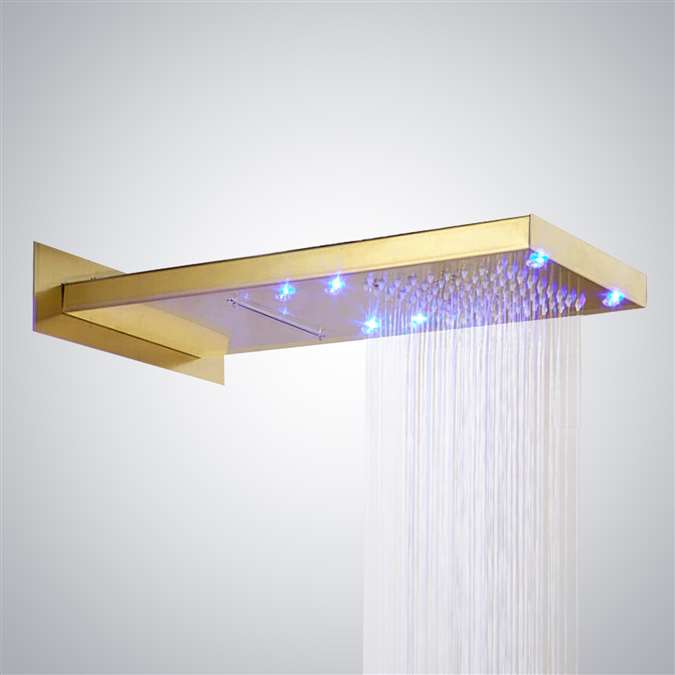 Reno Led Color Changing Gold Plate Two Ways Solid Brass Wall Mount Shower Head