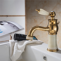 Luxury Gold-Plate sink Faucet Single Jade Handle Centerset Mixer Tap