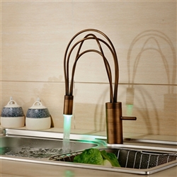 Kitchen Mixer Faucet Single Lever Swivel Spout Color Changing LED Light Brass