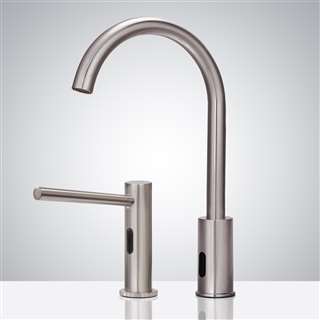 Lima Brushed Nickel Gooseneck Automatic Sensor Faucet & Commercial Motion Sensor Soap Dispenser For Restrooms