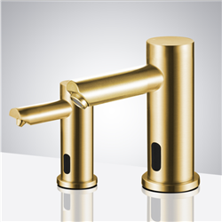 Solo Brushed Gold Hospitality Commercial Automatic Dual Touchless Sensor Faucet And Soap Dispenser